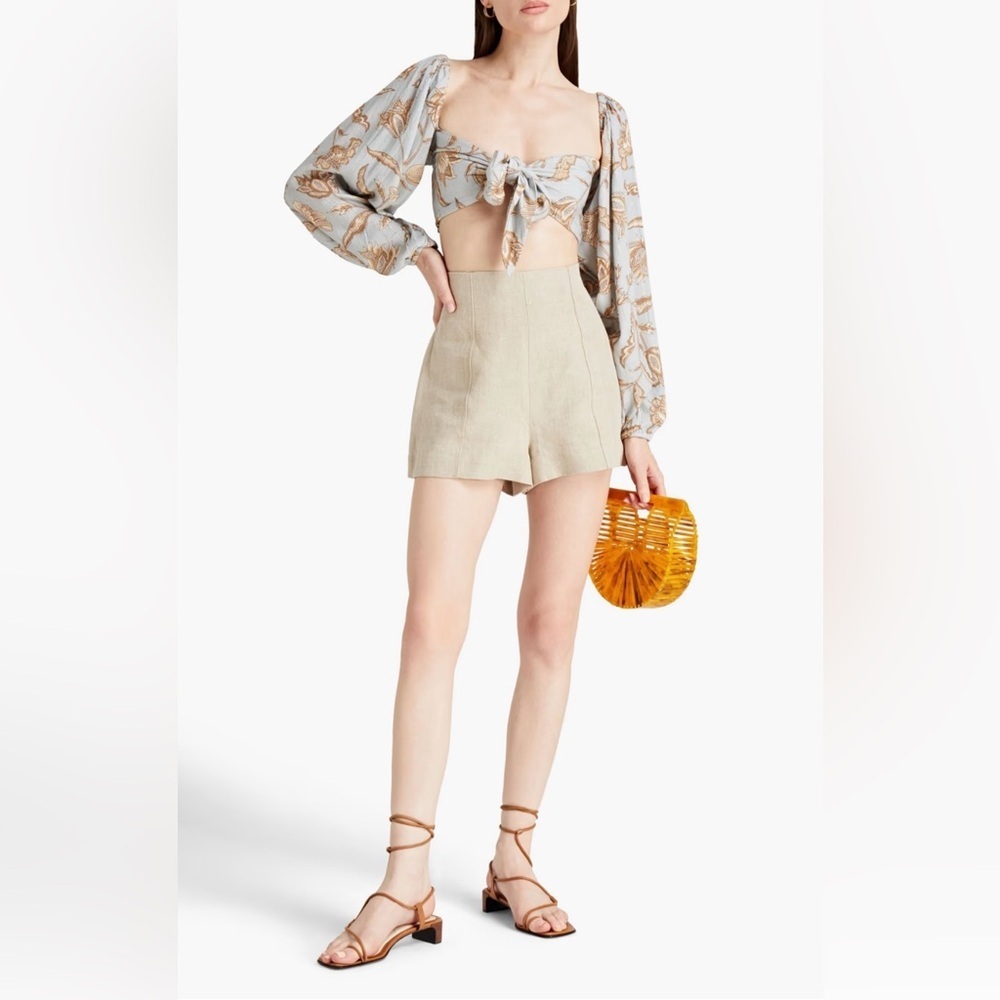 Tigerlily Amir’s Kerri Crop Tie Top Blouse Blue And Gold Floral Nwt — image 3 of 8